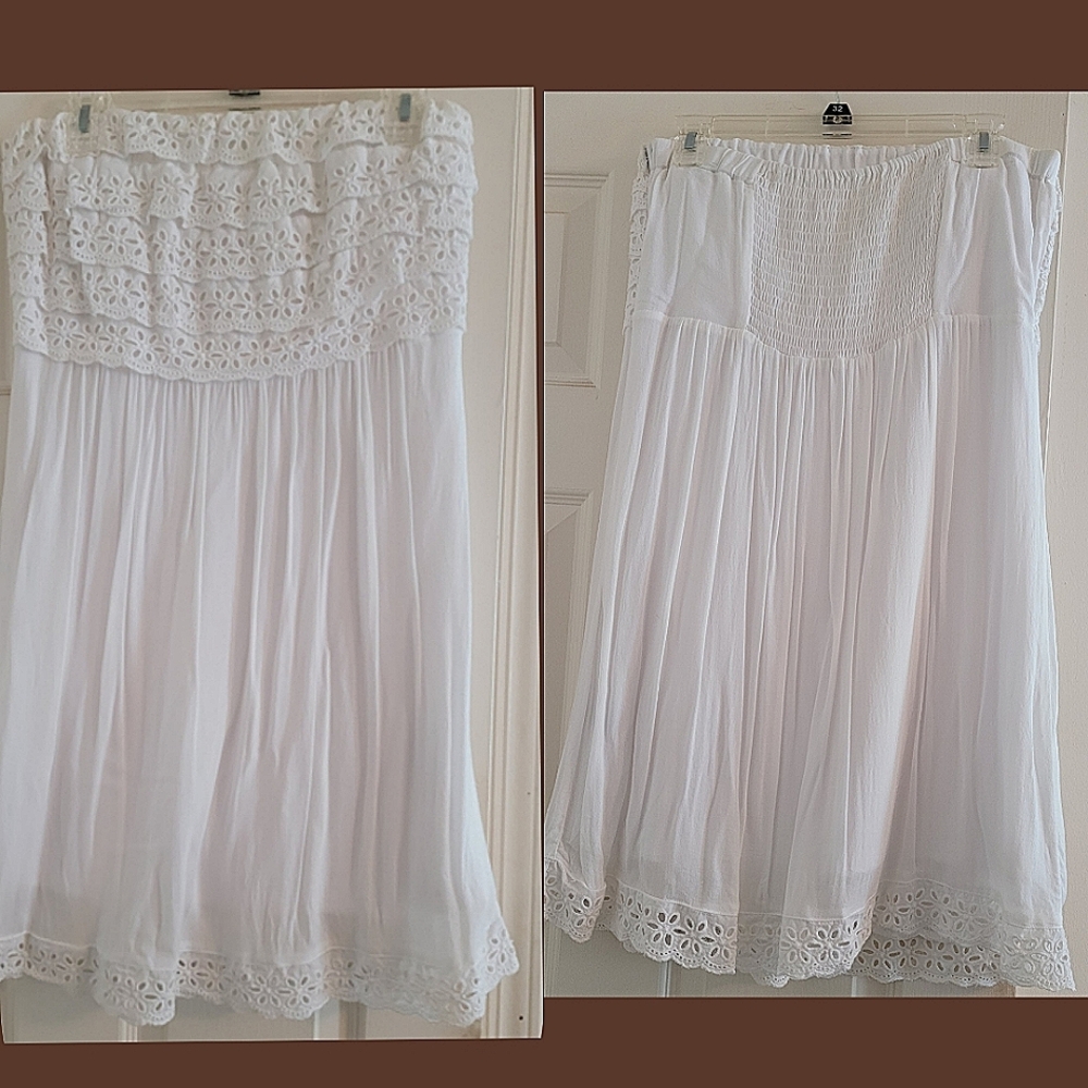 Comfortable white eyelet sleeveless sundress